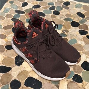 Adidas Brown and Red Sneakers with Knit Upper